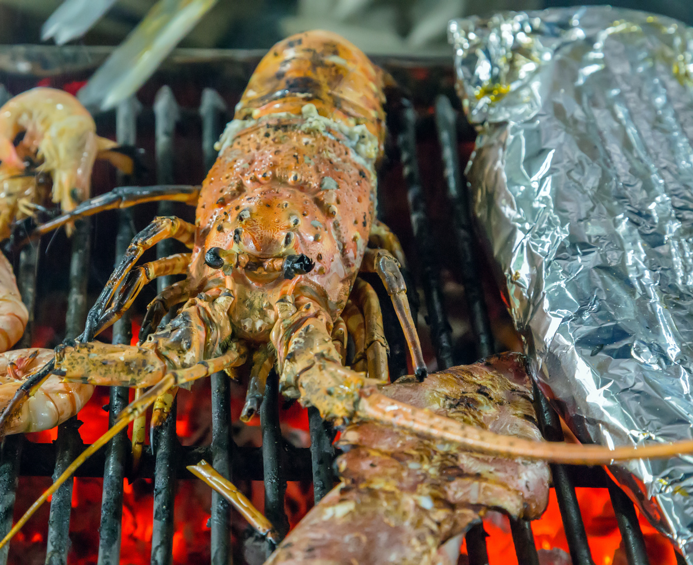 Lobster seafood in BBQ Flames